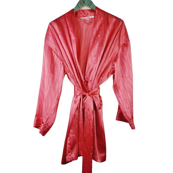 Victoria Secret Silky Satin Leopard Animal Print Short Robe OSFM - Picture 2 of 10